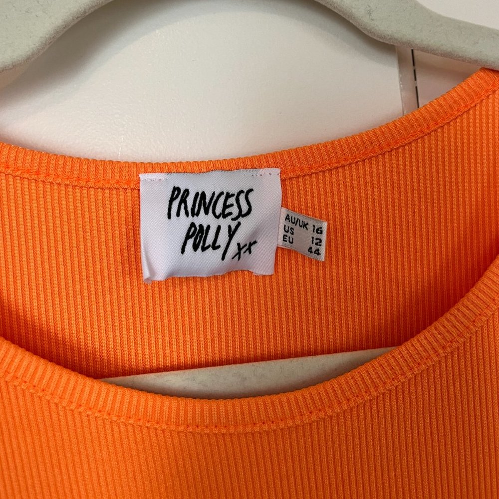 Women’s Orange Ribbed Drawstring Crop Tank Top - Picture 7 of 10